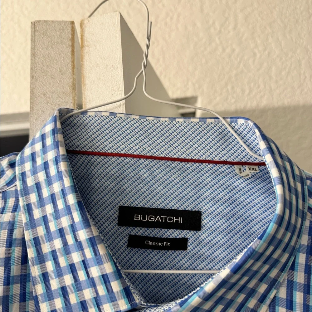 Bugatchi classic fit blue checkered shirt xxl - Picture 2 of 5